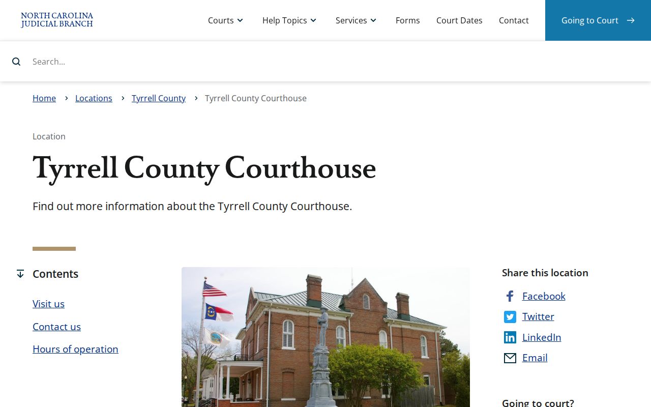 Tyrrell County Courthouse criminal records hub in Columbia