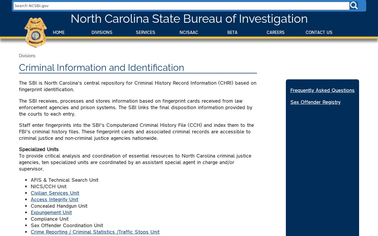 NCSBI criminal history repository workflow used for Tyrrell County records