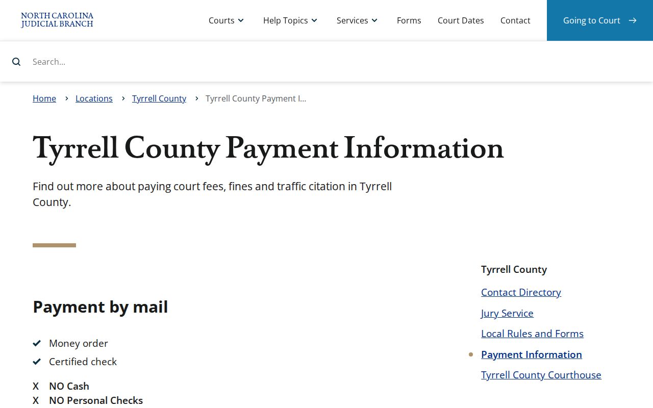 Tyrrell County criminal court case payment information