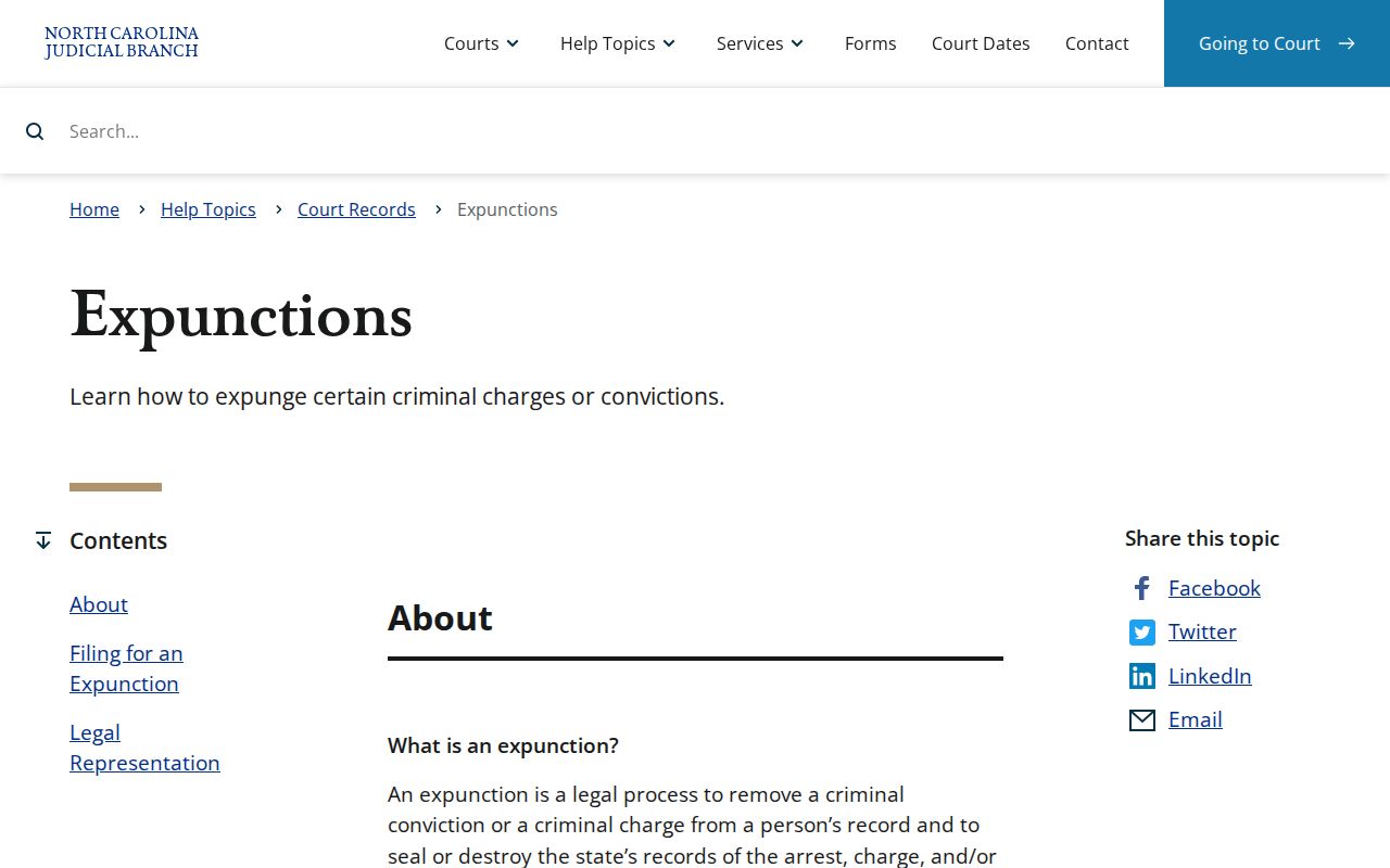 North Carolina Judicial Branch expunction forms and help for Tyrrell County